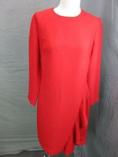 BANANA REPUBLIC SIZE 0 WOMENS RED 3/4 SLEEVE RUFFLED CASUAL SHEATH DRESS T492
