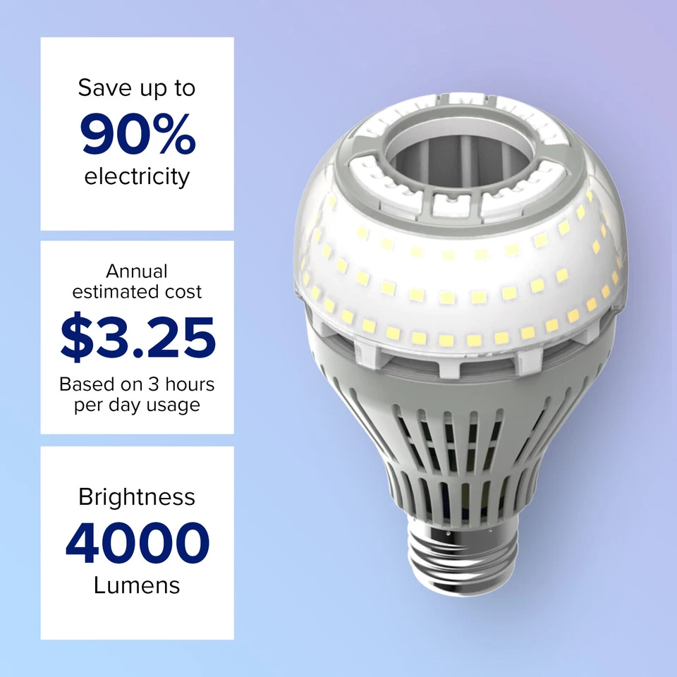 2 pcs LED Light Bulb 250W Equiv. 27W 3500lm 5000K Clear White E26 Energy Saving - Image 3 of 4