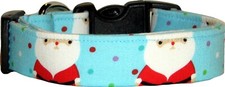 Big Santa Claus on Aqua Christmas Handmade Dog Collar