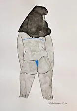 Unique erotic painting watercolor on paper 21x30cm original woman nude