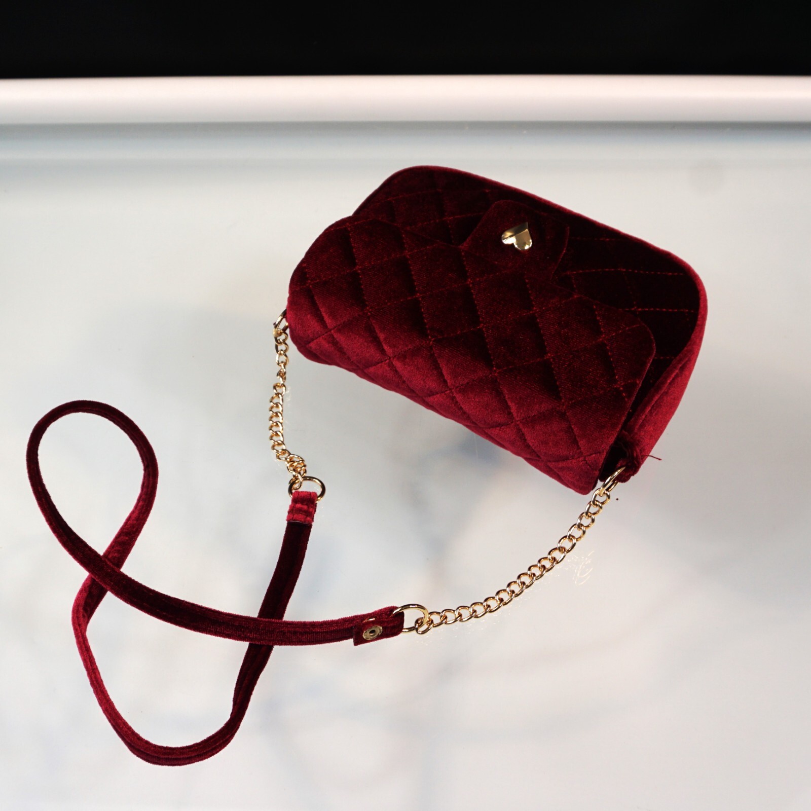 H And M Womens Quilted Shoulder Bag Mini Red Burgundy H&M thumbnail 5