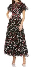 Mac Duggal Embroidered Tulle Cocktail Dress Black Floral Beaded Size 10 $798