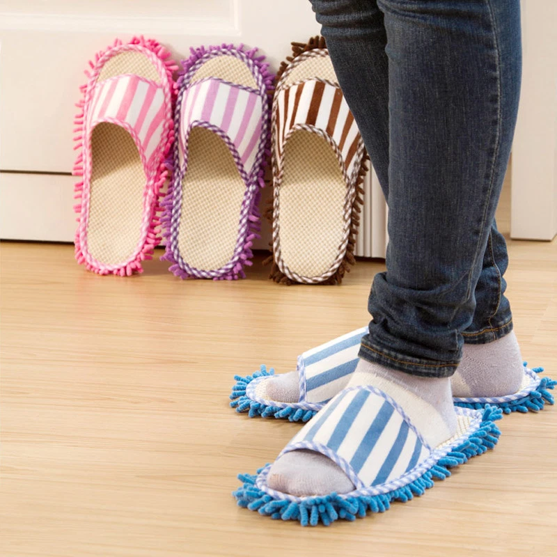 1Pair Floor Polishing Dusting Cleaning Foot Shoes Mop Slippers Lazy Quick House
