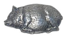 ANTIQUE SEWING TAPE METAL PIG / BOAR SILVER, SILVER PLATE VINTAGE MEASURING TAPE