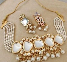 Indian Bollywood Gold Plated Kundan Choker Bridal Necklace Earrings Jewelry Set