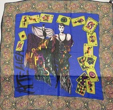 Vtg Gianni Versace Blue Atelier Playing Card Print Silk Scarf