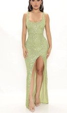 Formal Elegant Prom Sequins Lime Dress Size L