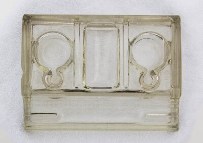 LARGE original ANTIQUE heavy glass INK WELL desk top BOTTLE accessory STAND