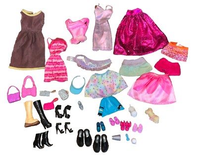 Barbie Accessory Lot Bundle Fashion Doll Accessories Bag, Shoes, Dresses Etc