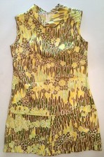 VINTAGE 1960 1970s Playsuit Size 12 Romper Yellow Floral M Medium Short Mini Mod