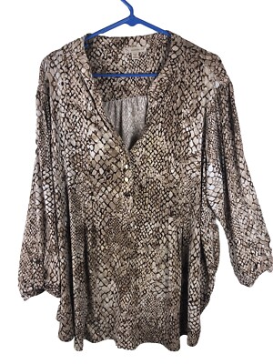Established 1962 Tunic Top Womens 3X Brown Snakeskin Flowy Relaxed Tunic Casual
