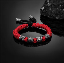 Mens Norse Runes Beaded Bracelet  Mens Viking Braided Paracord Bracelet 
