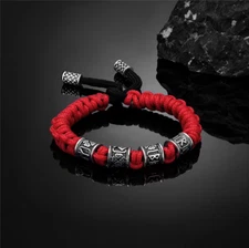 Mens Norse Runes Beaded Bracelet | Mens Viking Braided Paracord Bracelet |