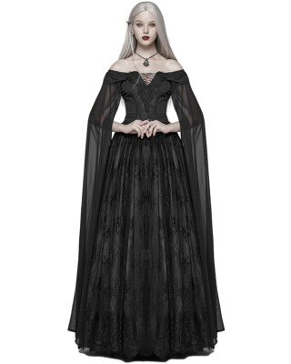 Punk Rave Gothic Hochzeitskleid lang schwarz Spitze Hexe Steampunk viktorianischer Abschlussball