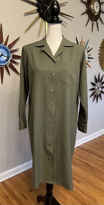 LL Bean Traveler Green Shirtdress Button Front Small Petite