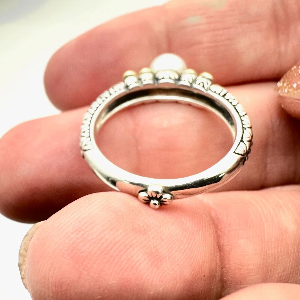 Anillo Barbara Bixby Mujer Banda Perla Blanca Plata de Ley Oro 18K Talla 8 Foto 3 de 3