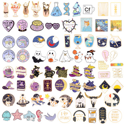 Cartoon Enamel Brooch Pin Halloween Ghost Moon Phase Collar Badge Corsage Gift