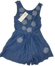NWT Peek Girls 4 5 Blue Floral Appliqu  Short Romper