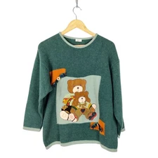 Womens Green Teddy Bear Wool And Angora Blend Jumper Size Large See Measurements