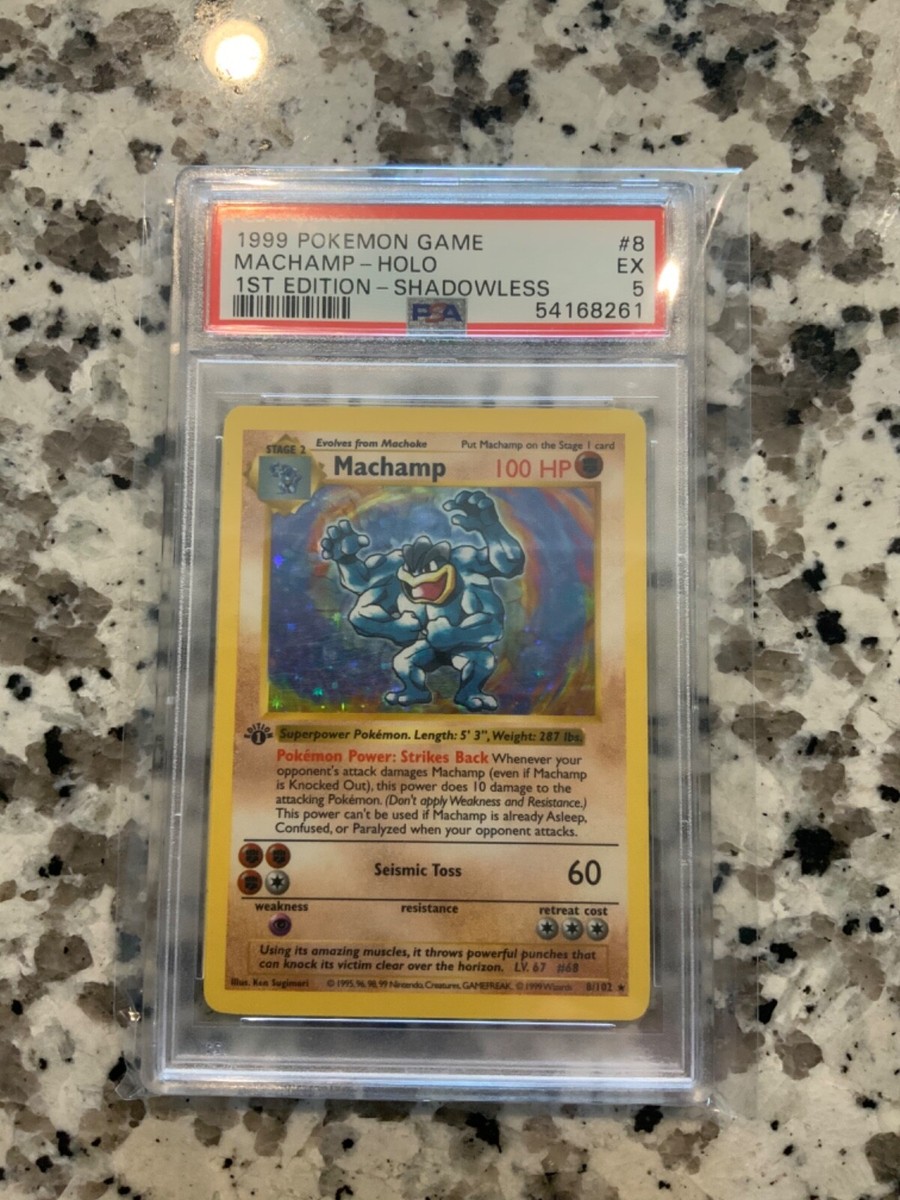 1st Edition MACHAMP-HOLO Shadowless 1999 Pokemon Base #8/102 PSA 5