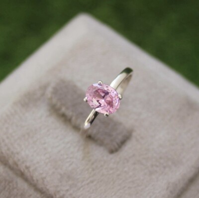 Pink Shappire Ring, Oval Cut Gemstone 925 Sterling Silver Ring.