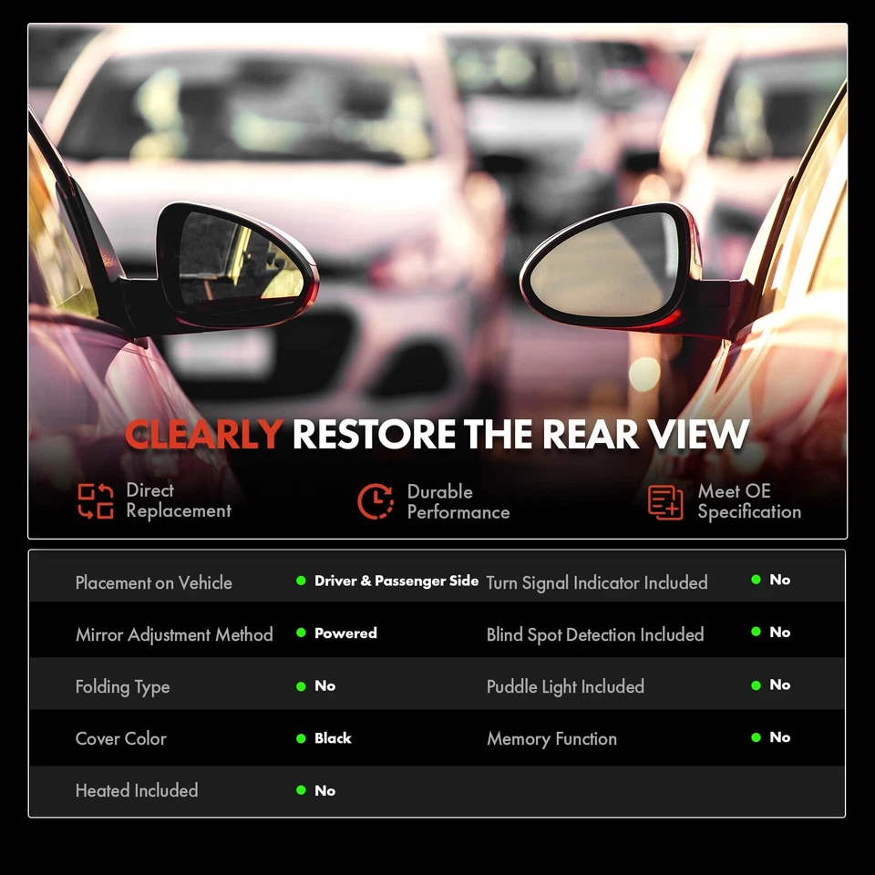 2x Espejo retrovisor eléctrico negro para conductor y pasajero para Pontiac Grand Am 2002 2003 2004 2005 Foto 2 de 4