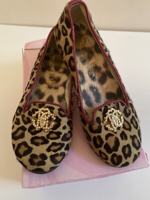 Roberto Cavalli Schuhe Ballerina 29 Leder Fell Mokassins Logo Animal Steine NEU