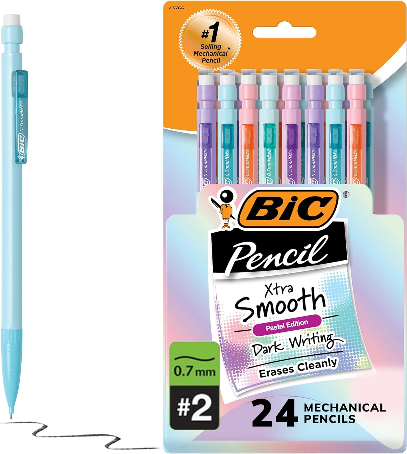 BIC 0.7mm No.2 Mechanical Pencils 24 Pack - Pastel Barrels, Smooth, Clean Erase!