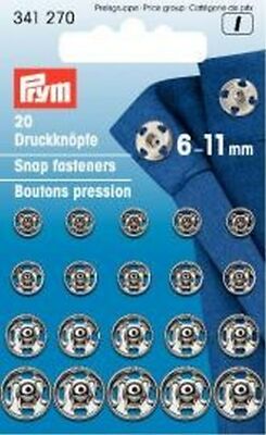 20 Annäh Druckknöpfe Messing silberfarbig 6-11 mm 