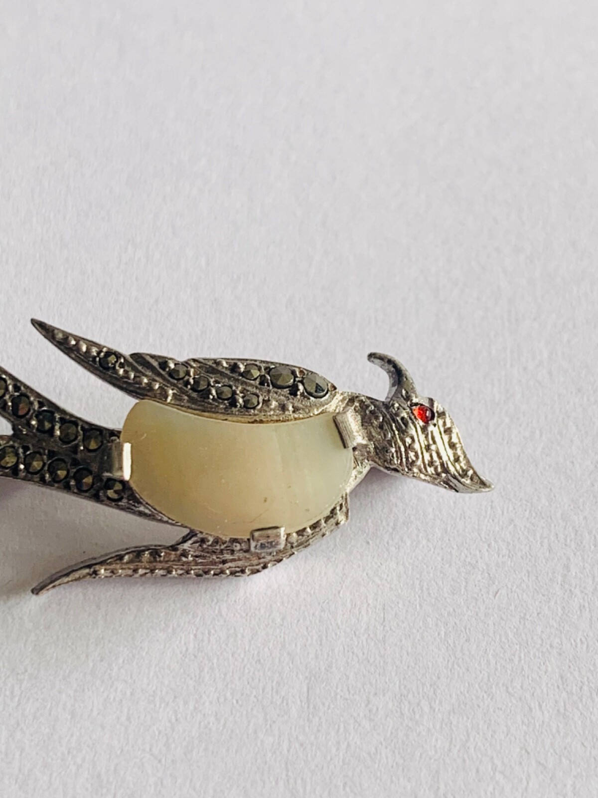 Vintage Solid Silver Bird Brooch Marcassites Broo… - image 8