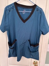 New York Laundry MEDics Stretch Scrub Top Women XL Real W/black Accents 4 Pocket