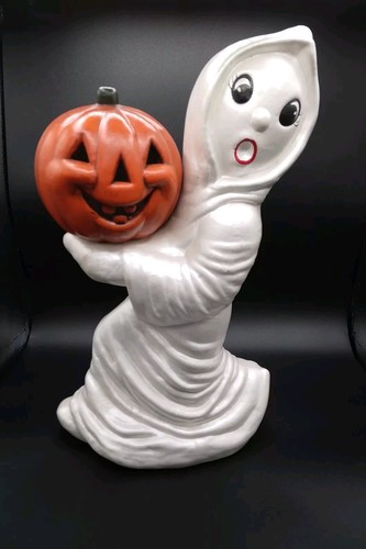 Vintage Ceramic Ghost with Jack O Lantern Halloween Figurine Decoration ...