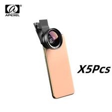 APEXEL 5Pcs Phone Camera Lens 2in1 Clip-on Kit 0.45X WideAngle 12.5X Macro Lens