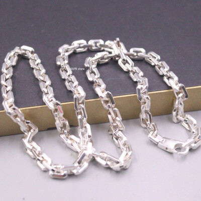 Echt S925 Sterlingsilber Halskette Herren 6 mm Quadrat Kabel Kette 24 Zoll/68-70 g