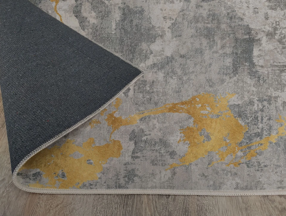 Tapete abstrato moderno, tapete padrão artístico cinza amarelo, decoração contemporânea para casa - Imagem 3 de 4