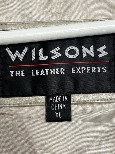 Wilsons Leather Jacket Women XL Beige Pearl Cream Full Zip Pockets Shiny Y2K - Bild 7 von 16