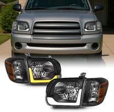 - Fit 2005-2006 Toyota Tundra Crew Cab Black Headlights Pair Driver Passenger