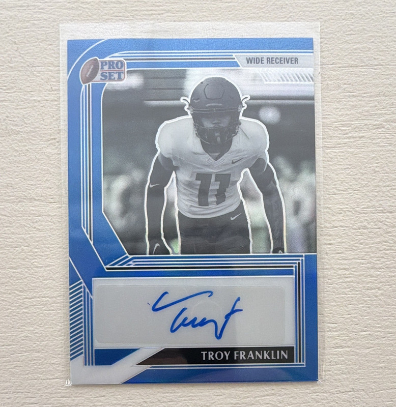 Leaf 2022 Pro Set Metal Troy Franklin Blue Prismatic Auto RC /35 Broncos