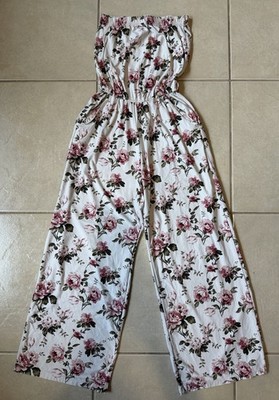 Cosmic Beauty Women s S Floral Stretch Strapless Elastic Waist Pockets Jumpsuit
