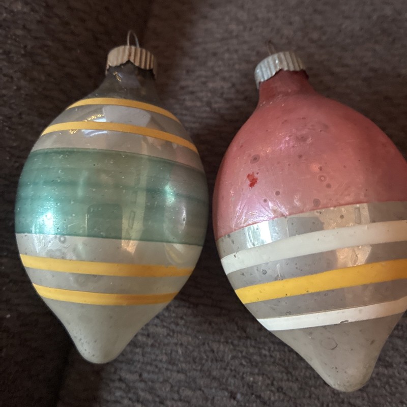 Vintage Christmas ornament glass USA Shiny Brite striped Tear Drop Lot Of 2