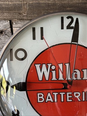 Vintage Willard Batteries Sign Adverting Clock Canadian Neon-Ray
