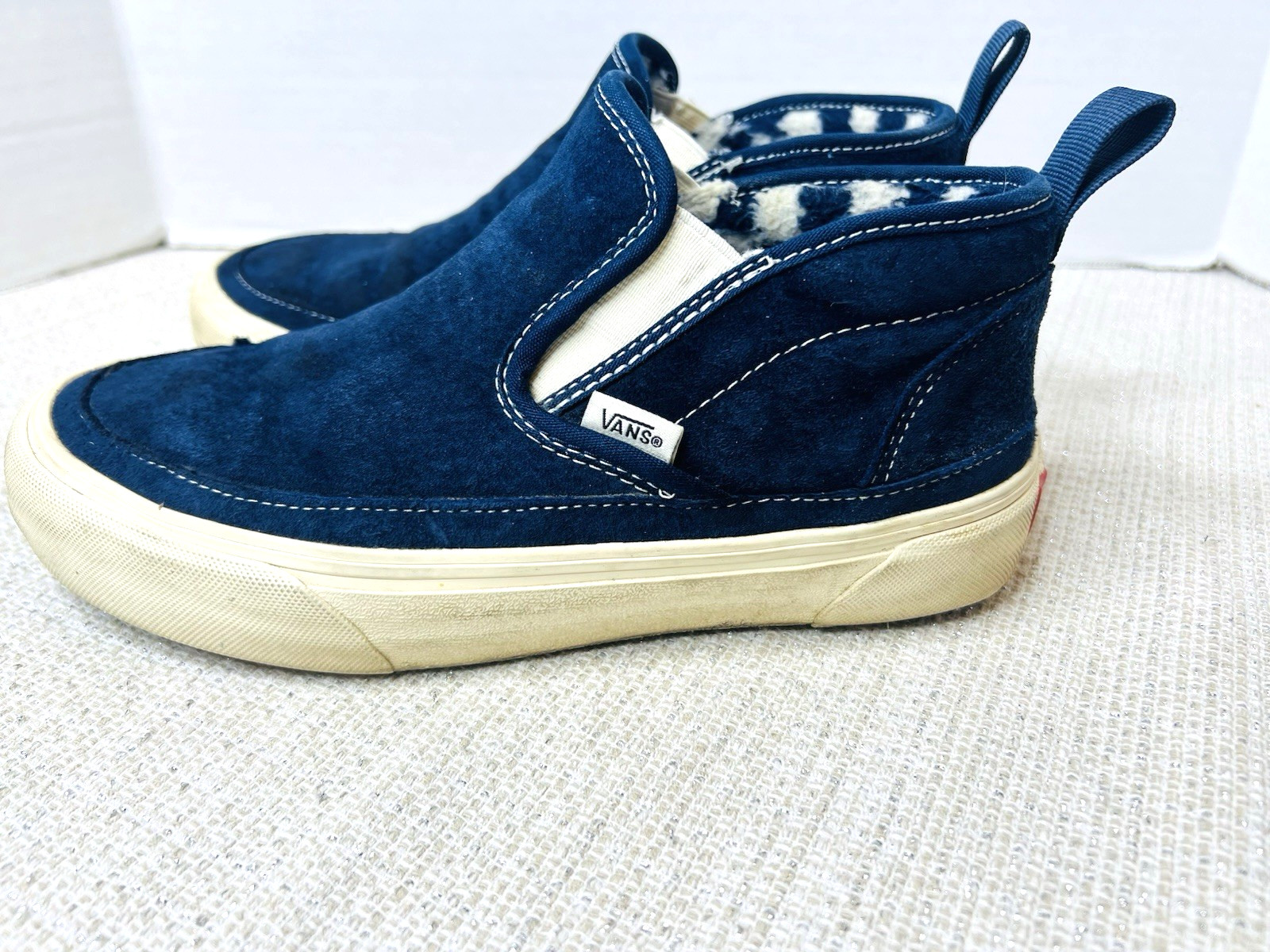 Vans MTE 1 Mid Slip On Mujer 7 Azul Marino Gamuza Forrado Sherpa Exterior Repelente al Agua