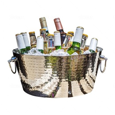 Hammered Stainless-Steel Beverage Tub, Double-Walled Insulated Anchored Drink Tu