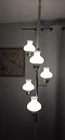 Vintage Tension Rod Pole 5 Way Lamp Milk Glass Hobnail Shades Brass Tone Pole