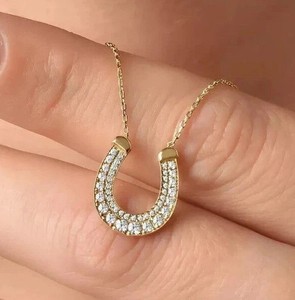 Authentic 1TCW ROUND CUT LAB CREATED DIAMOND HORSESHOE PENDANT 14K YELLOW GOLD PLATED