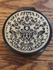 Vintage 1960's Revlon "Love-Pat" Powder Compact. Black With Gold