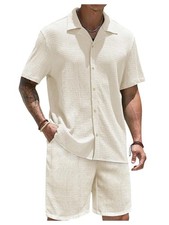 GORGLITTER Men's Linen Set Vacation Button Down Shirt and Shorts Sets Outfits...