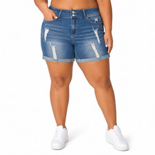 Distressed Denim Womens Cuffed Jean Shorts Pl...