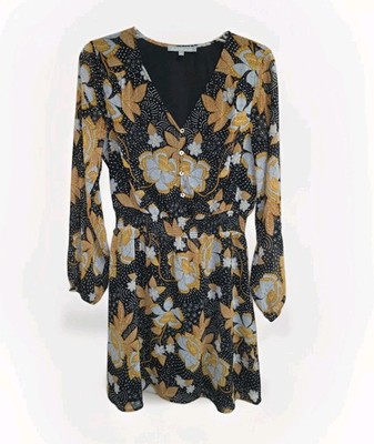 Daniel Rainn Womens Shift Dress V Neck Long Sleeve Floral Print Size S