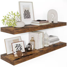 36 In. W X 12 In. D Rustic Brown Floating Shelves with Invisible Brackets, Decor